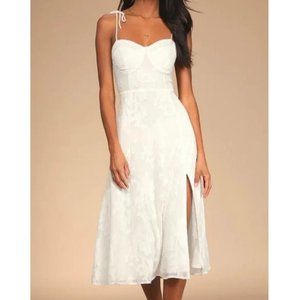 Lulus | Loveliest Looks Floral Jacquard Tie-Strap Midi Dress in White